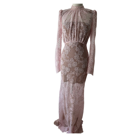 Self-Portrait Pale Pink Rhinestone Lace Maxi Dress US 6 - Picture 7 of 16